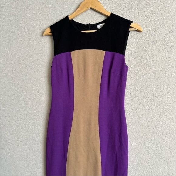 Cache Women's Size 2 Purple Black Tan Contour Colorblock Dress SheathFitted! - Picture 4 of 10